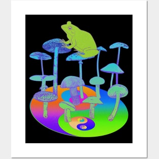 Frog Mushroom Yin Yang Psychedelic Tie Dye Posters and Art
